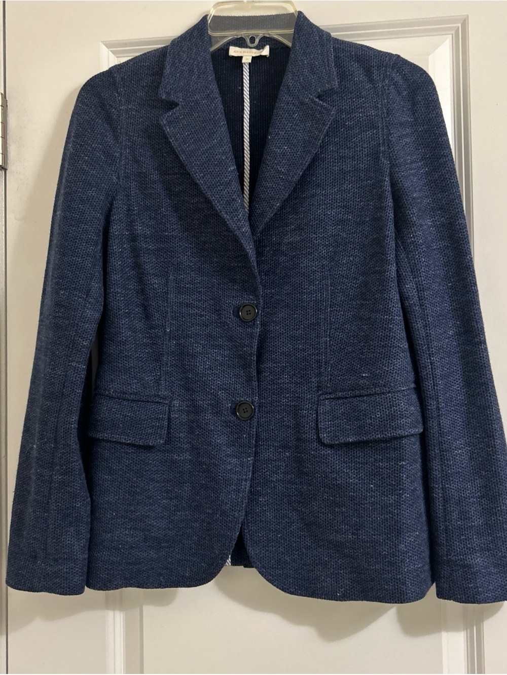 ANN MASHBURN Women’s Navy Cotton/Linen Pique Knit Blazer Jacket Travel Sz Medium
